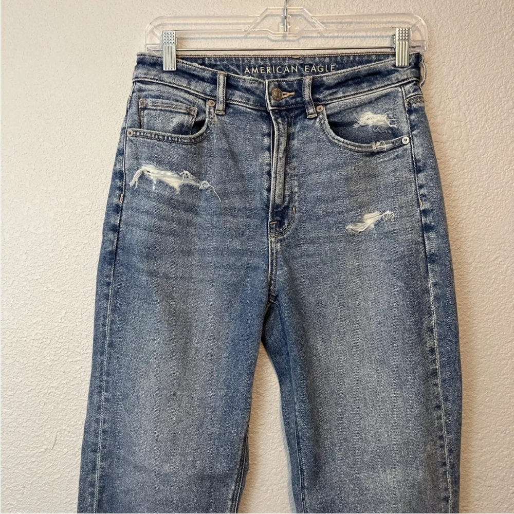 American Eagle Mom Straight Blue Jeans Comfort Stretch Waist Medium Wash Size 6 - Picture 5 of 8